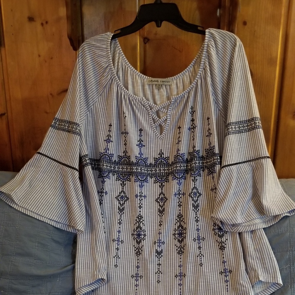 Striped, embellished 3 quarter inch sleeves shirt